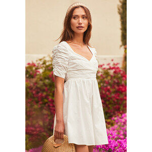 Lulus Ready For My Love White Ruched Short Sleeve Mini Dress - Size L